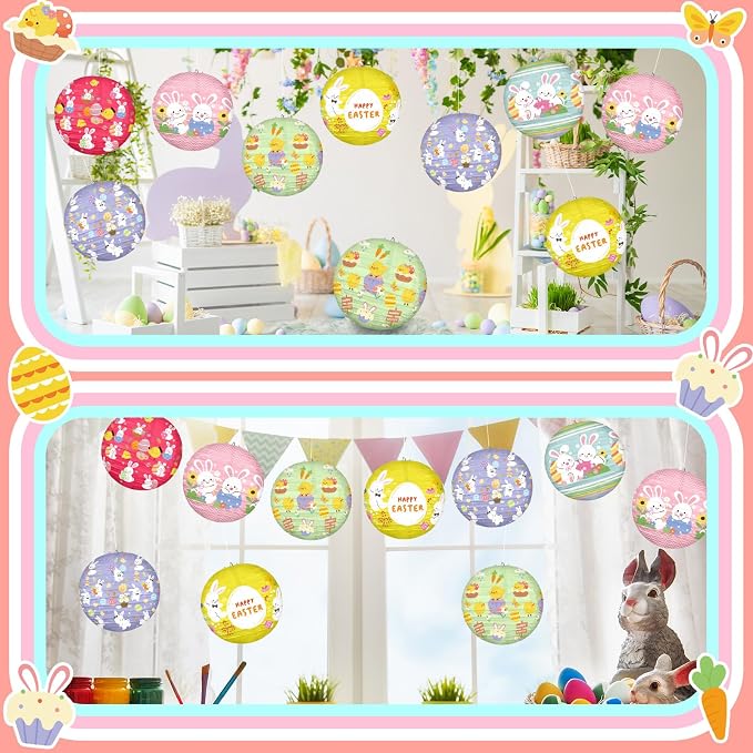 Panelee 12 Pcs Easter Paper Hanging Lanterns Party Decorations 8 Inch Pastel - Image 6