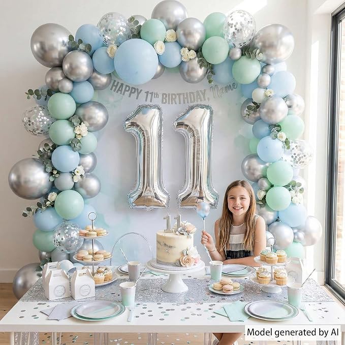 Silver Number 11 Balloon 40 Inch, Twin Glossy Foil - Image 2