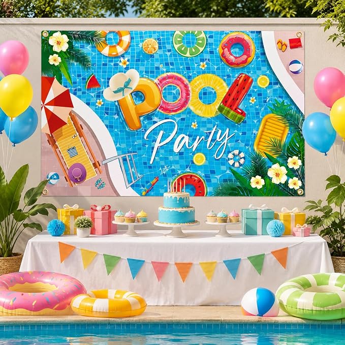 Pool Party Banner Pool Party Decorations Summer Party Birthday Decorations - Image 5
