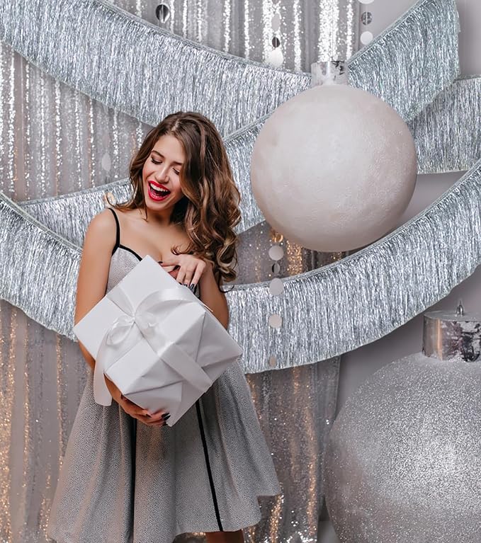 2 Pack Silver Fringe Garland Tinsel Banner Party Decoration | Dense Shiny - Image 8