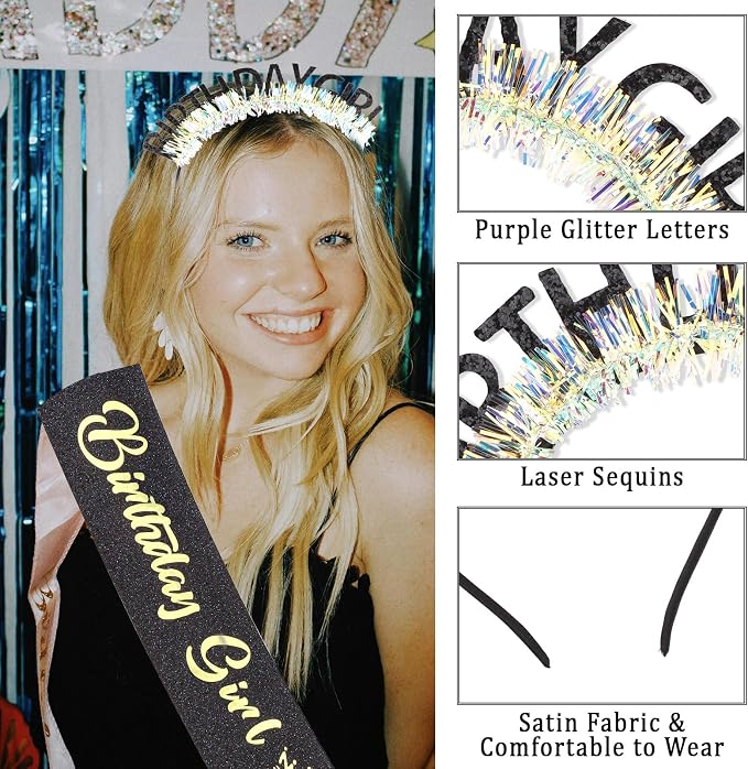 CIEHER Birthday Girl Headband Birthday Crown - Image 4