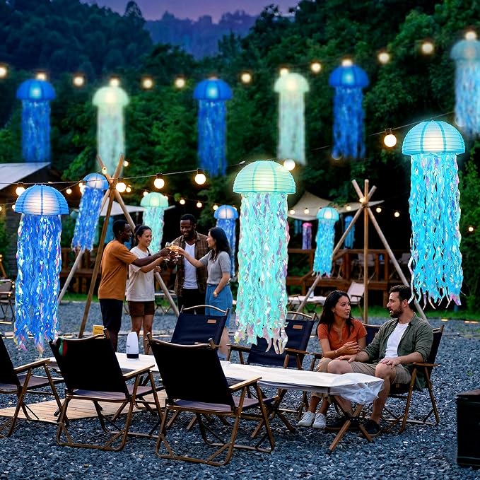 6-Pack Jellyfish Paper Lanterns, Under the Sea Party Decorations | 10-Inch - Image 3