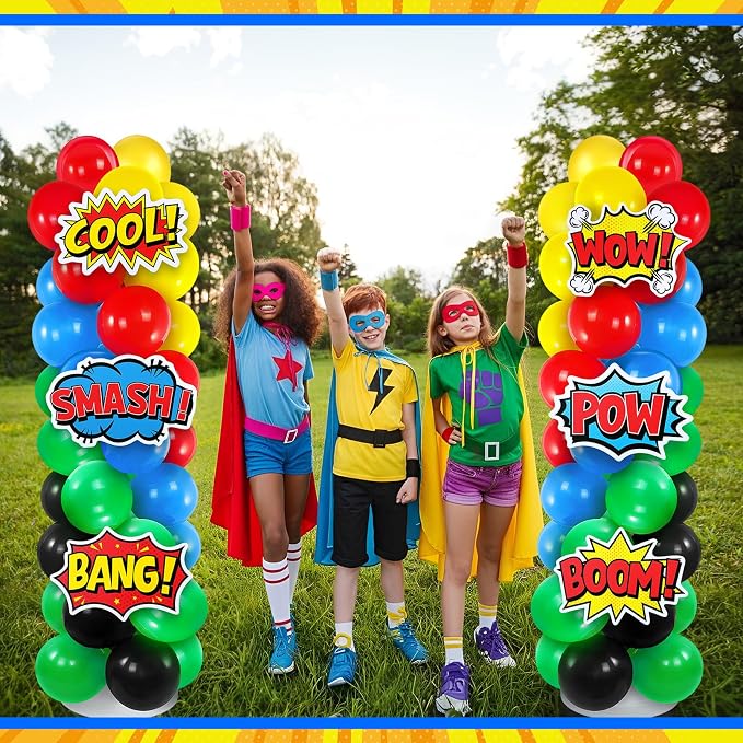 Hero Party Decorations 125 Pcs Blue Yellow Red Birthday Balloons | 2 Set - Image 6