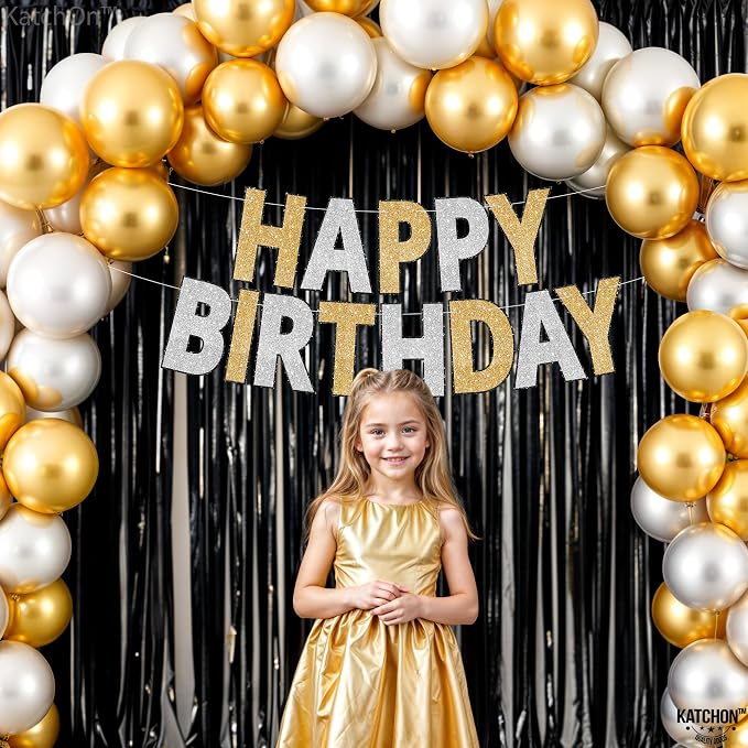 KatchOn Wall Banner for Gold and Silver Happy Birthday Decorations 10 Ft | - Image 8
