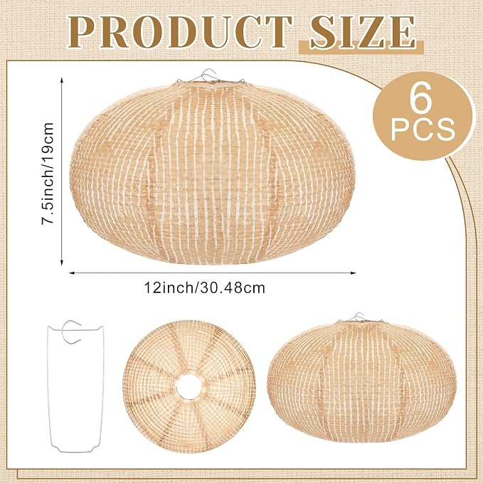 Hortsun 6 Pcs Print Burlap Oval Paper Lanterns Boho Chinese Paper Lanterns - Image 2