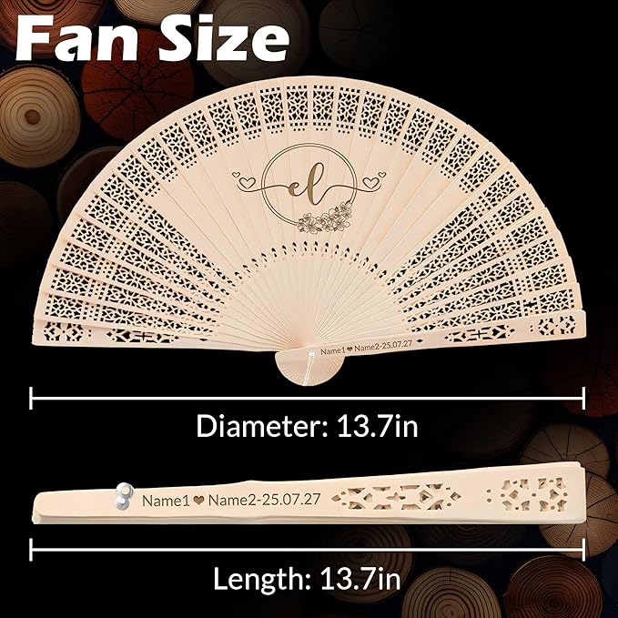 100 PCS Custom Fans Personalized Folding Fans for Line Dancing Wooden Hand Fan Wedding Favors Bulk Fans for Guests Party Event Use (Style07)