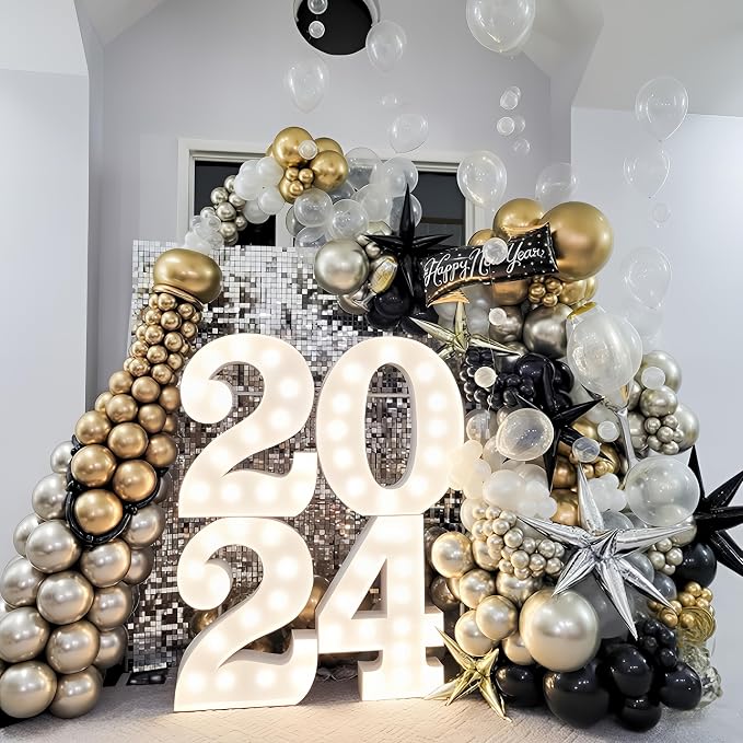 New Years Balloon Garland Arch Kit Black and Gold Explosion Star Balloons Black - Image 3