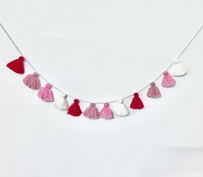 Big Size Tassel Garland H3.1in Polyester Yarn Gradual Rose Pom Pom Tassel by Binpeng