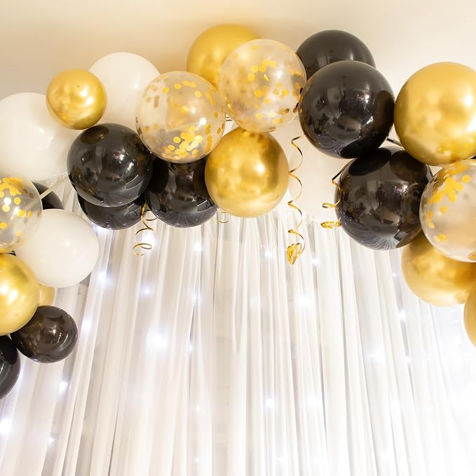 Mr. Pen- Black and Gold Confetti Balloons, 12 Inch, 54 Pack, Metallic Gold | - Image 5