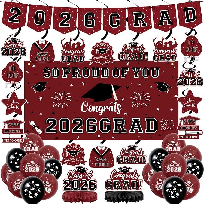 59Pcs Graduation Decorations 2026 Backdrop Balloons Banner Centerpiece Hanging by Yunfan