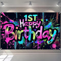 HOMETITUTE Neon 1st Happy Birthday Banner 71x43 Inch Paint Splatter Backdrop by HOMETITUTE