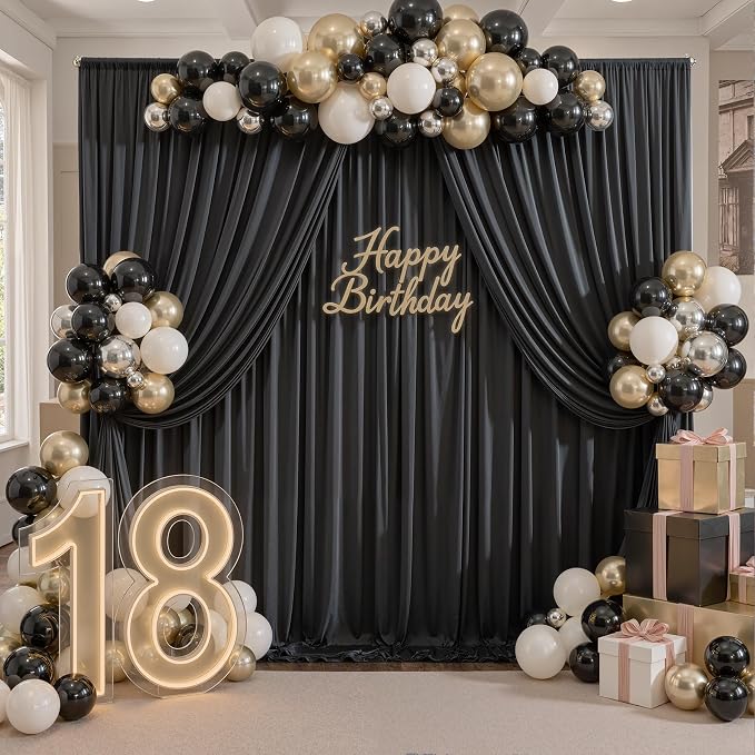 Black Backdrop Curtain for Parties, 10 Panels Wrinkle Free Polyester Photo - Image 7
