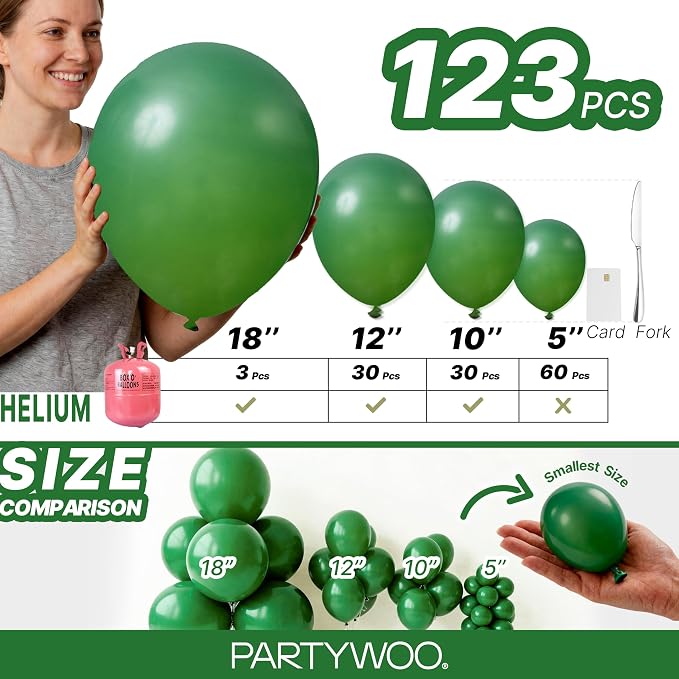 PartyWoo Dark Green Balloons 123pcs Emerald Hunter Forest Green Color | - Image 6