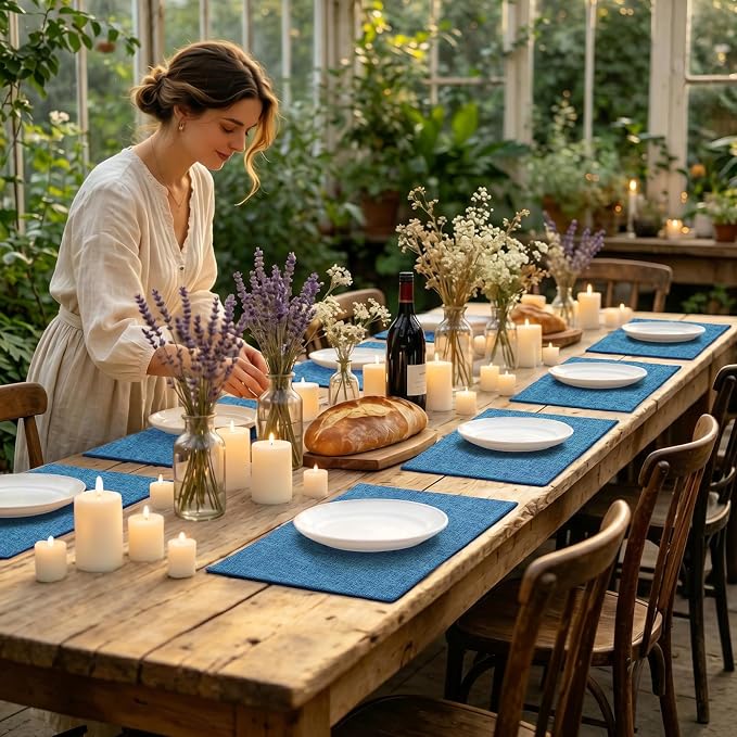 homing Faux Cotton Linen Placemats Set of 6, Cloth Washable Farmhouse Dining - Image 8