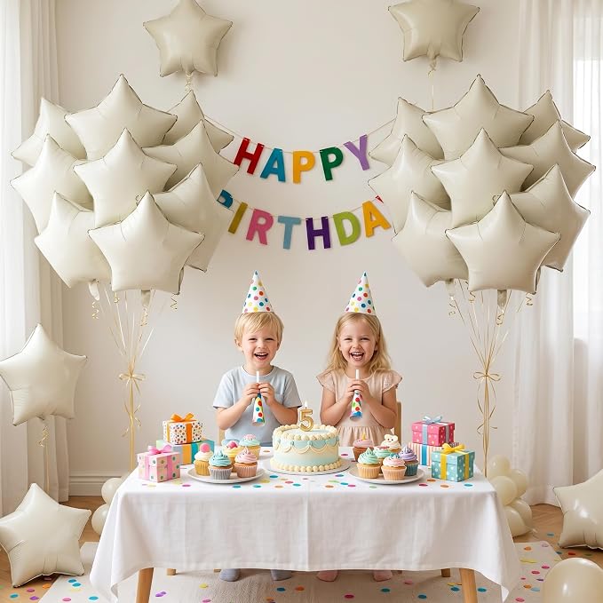 TONIFUL 15 Pcs Star Shaped Balloons 18 Inch Large Cream White Foil Balloons | - Image 5