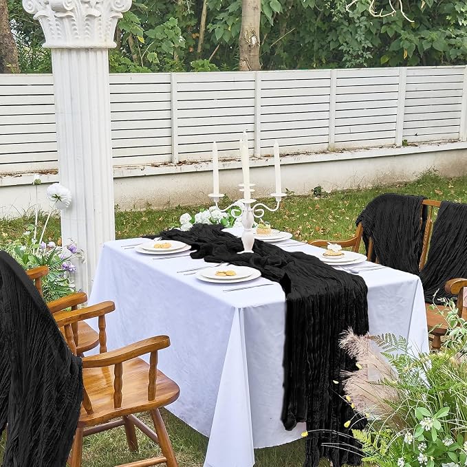 IVAPUPU 10 Pcs Cheesecloth Table Runner - 10ft Black Boho Gauze Black Cheese - Image 7