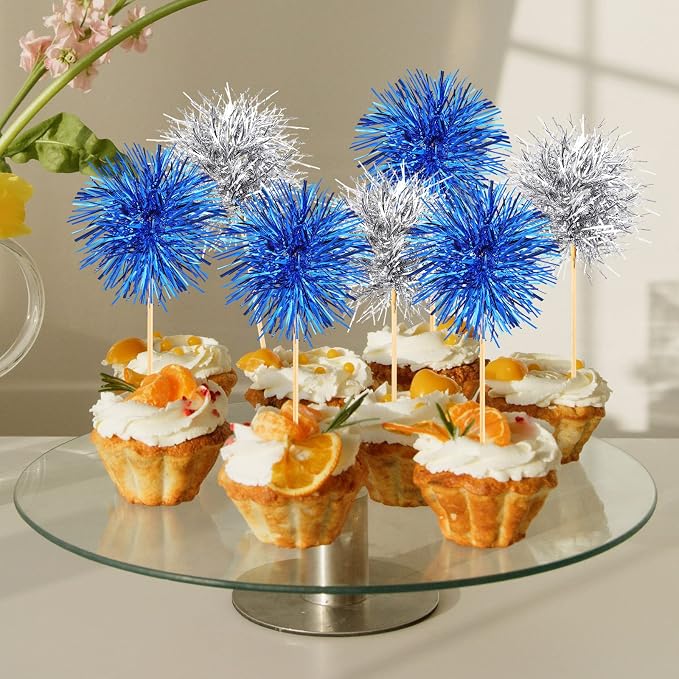 Chinco 100 Pcs Foil Firework Cupcake Toppers Sparkle Tinsel Cake Toppers Cake - Image 4