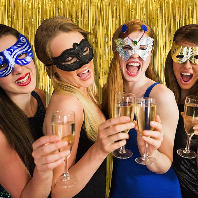 5 Pack Gold Fringe Curtain Backdrop Tinsel Streamers Birthday Party Decorations - Image 6