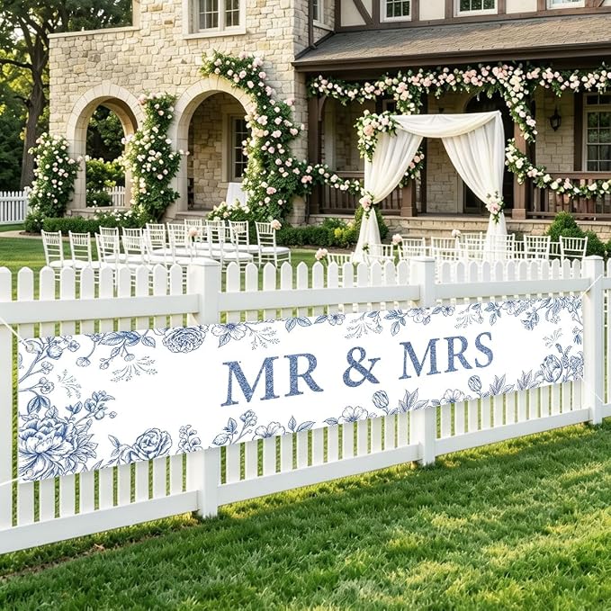 Mr And Mrs Wedding Decor Banner Decorations Party Hanging Sign | Reusable by WETDNGQI