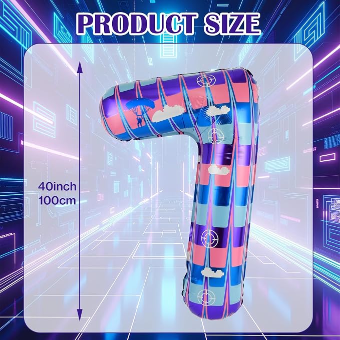40 Inch Video Game Themed Number 7 Balloon, Birthday Party Decorations | Large - Image 2
