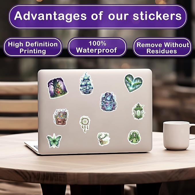 50 Pcs Forest Witch Stickers Magic Nature Vinyl Decal Green Aesthetic Sticker - Image 3