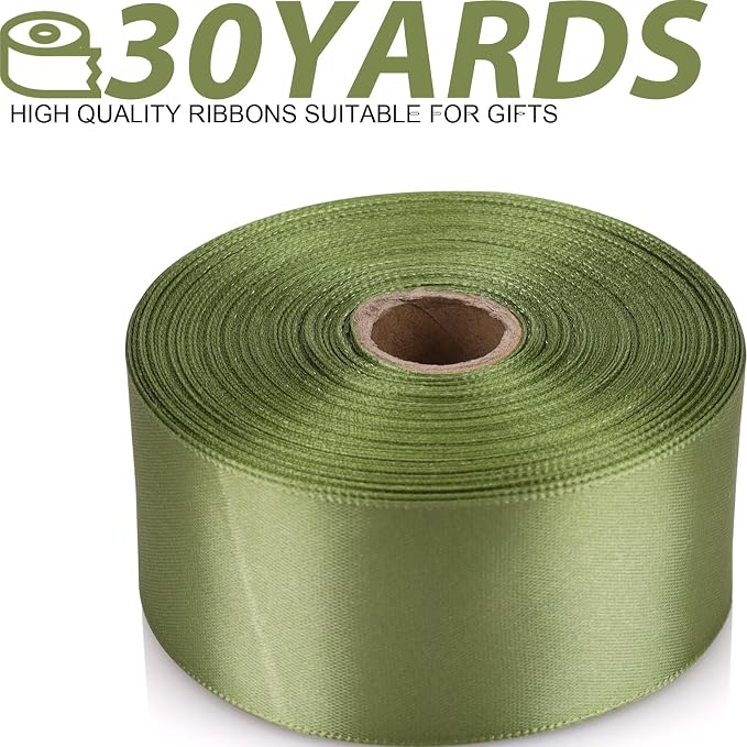 1-1/2 Inch 30 Yards Olive Green Solid Satin Ribbon - Image 2