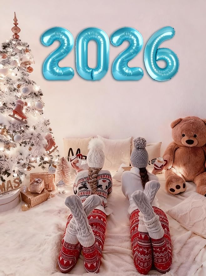 2026 Pearlescent Blue Foil Number Balloons, 2026 Pearlescent Blue Balloon 40 - Image 3