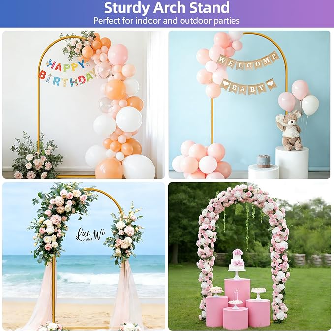 Hemmotop 6.6ft Arch Backdrop Stand Gold | Metal, Ground Stakes - Image 2