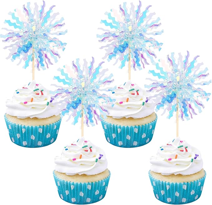 30 PCS Foil Firework Cupcake Toppers Sparkle Tinsel Cupcake Picks Happy by ZHUOWEISM