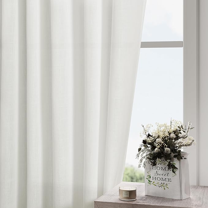 Off White Semi Sheer Linen Curtains 72 inch Length - Image 2