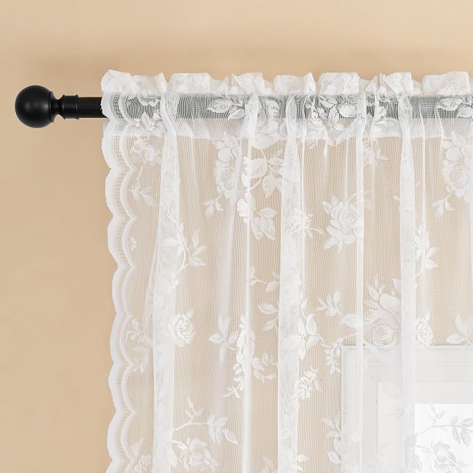 White Lace Cafe Curtains 24 Inch Length 2 Panels Set - Image 5