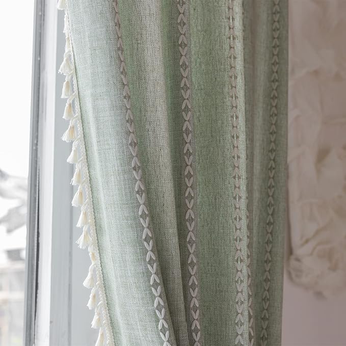RoomTalks Sage Green Boho Farmhouse Curtains - Image 5