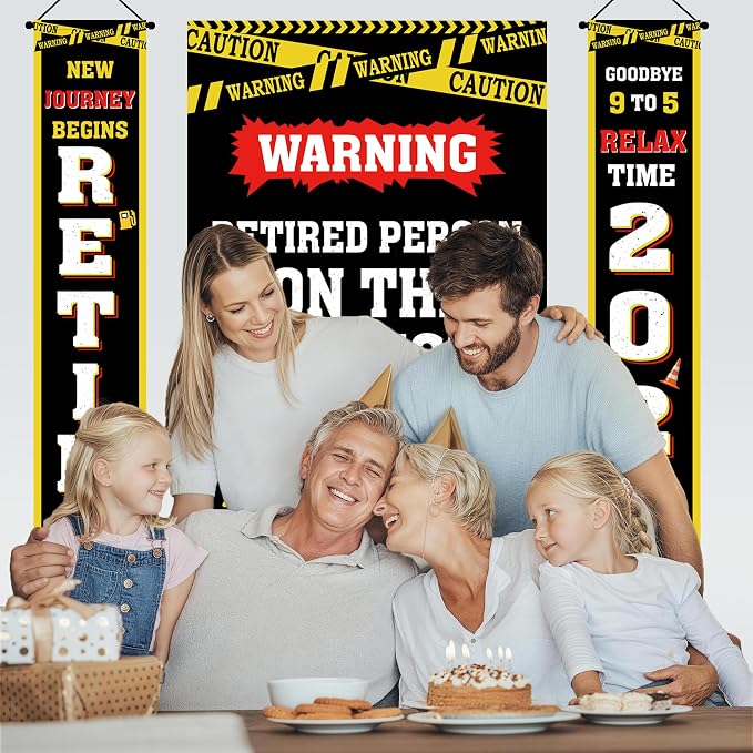 Holkcog Retirement Party Decorations, Caution Logos Retired Person Banner | - Image 7