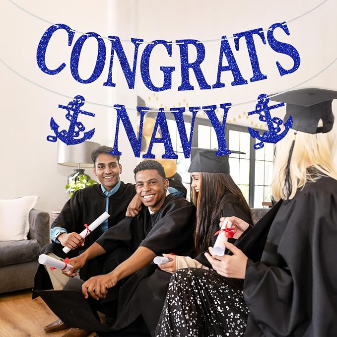 Congrats Navy Banner, USN Military Party Decorations - Image 3