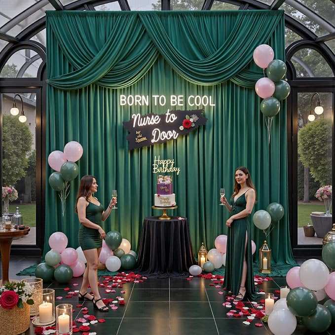 10ft x 15ft Hunter Green Backdrop Curtains - Image 4