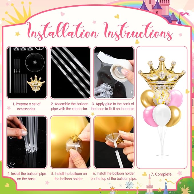 Seematn 2 Set Princess Balloon Stand Kits Pink Gold Crown Balloons Sticks Holder - Image 4