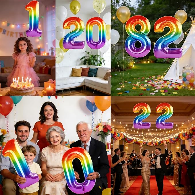 40 Inch Number 82 Balloons for 82nd Birthday Party Decorations, 0-100 Rainbow - Image 7