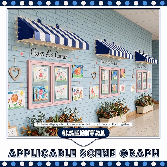 Boao 4 Pack Circus Awning Decoration 3D Navy Blue and White Stripe Cardboard - Image 5