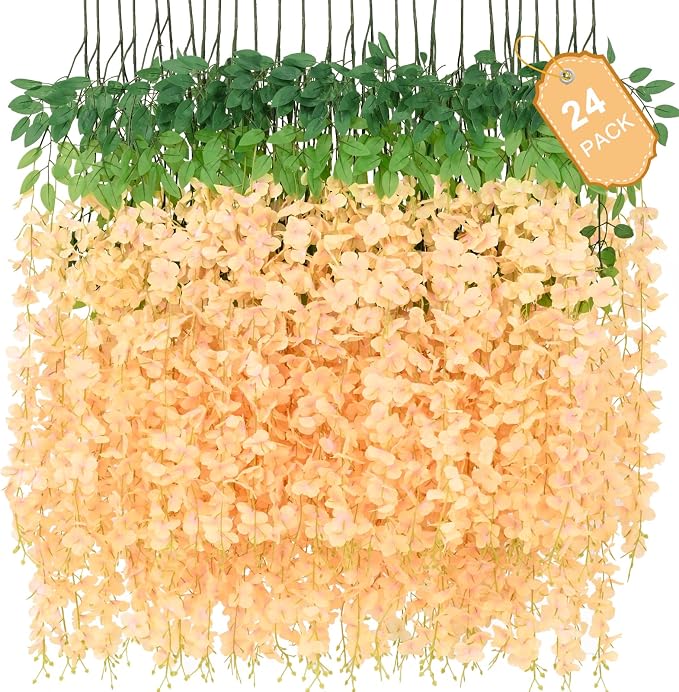 24 Pack Wisteria Hanging Flowers, 3.6 Feet Champagne Wisteria Artificial Flowers by Waipfaru