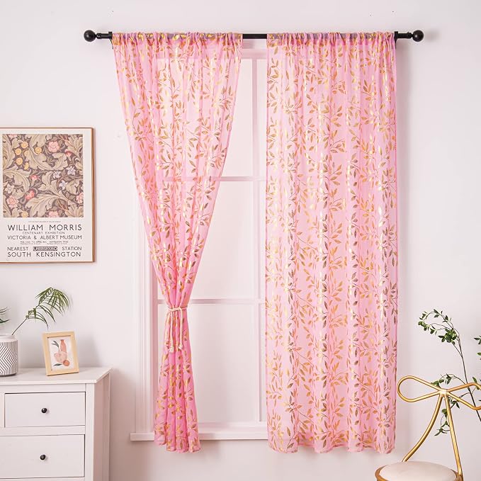 Sutuo Home Pink Sheer Curtains 63 Inch Length 2 Panels Set, Privacy Voile - Image 7