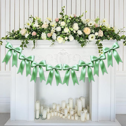 1 String of 8PCS Sage Green Bow Garland Banner Decoration, Pre-Strung Satin by Unknown