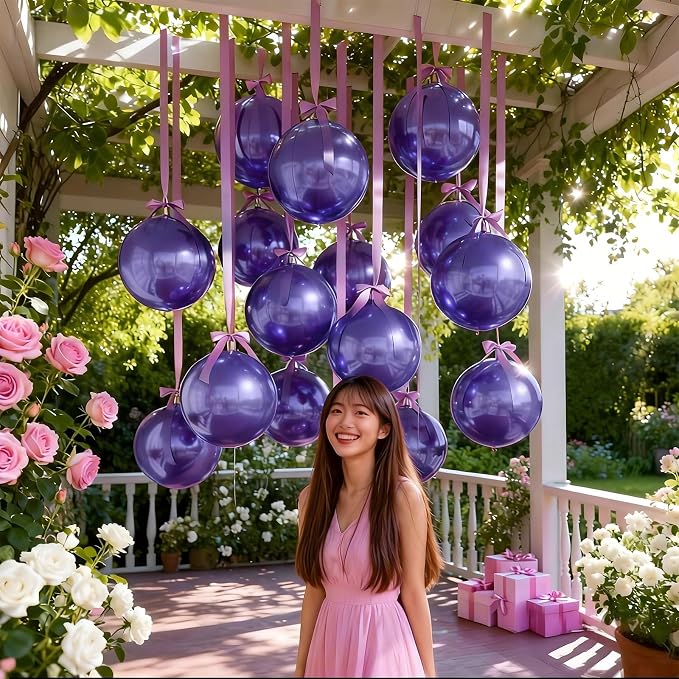 14 Pcs Purple Round Foil Balloons 22/15/10 4D Ball Balloons Light Baby Lavender - Image 7