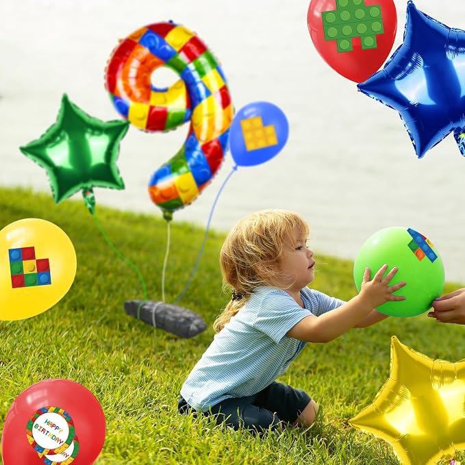 40 Inch Building Block Number Balloon, Colorful Number Block Foil Balloons - Image 5