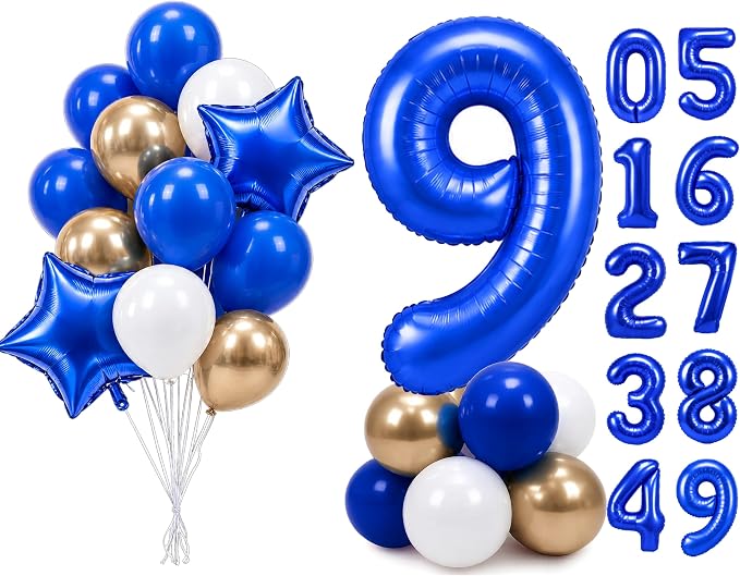 PartyWoo Number Balloons 40 Inch Blue Number 9 Kit by PartyWoo