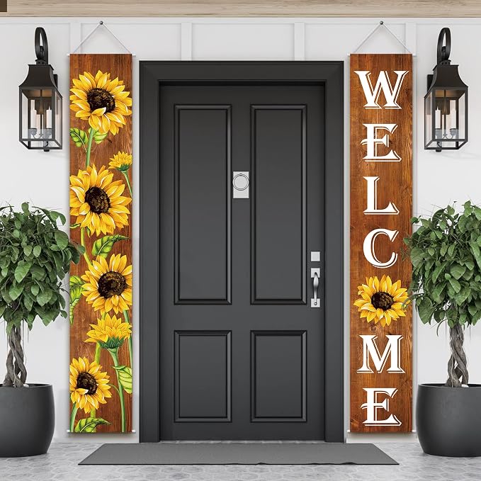 Tatuo Sunflower Welcome Hanging Banners Summer Porch Banners Flags Spring Door - Image 5