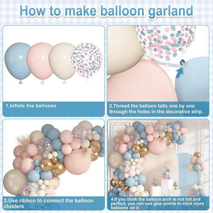152Pcs Pink Blue Balloons Garland Arch Kit Different Size | Gender Reveal Dusty - Image 7