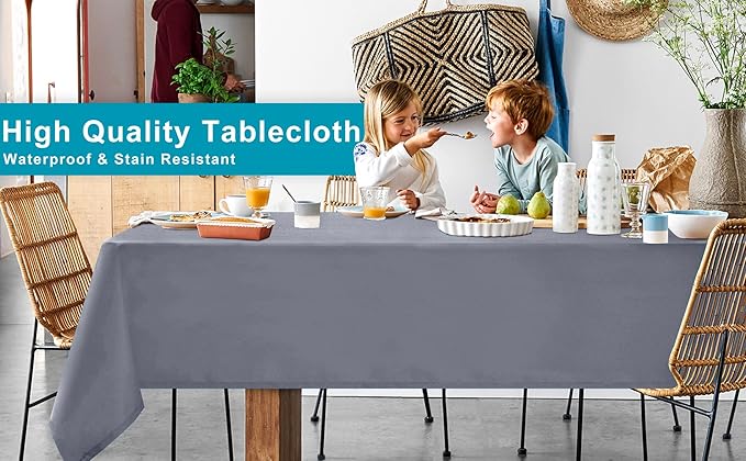 Hiasan Light Gray Rectangle Tablecloth - Waterproof Spillproof and Wrinkle Resistant Washable Polyester Table Cloth for Dining Party, 54 x 108 inch