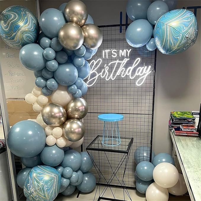 Dusty Blue Balloon Set, Pastel Blue Beige Cream Ocean Balloon - Image 5