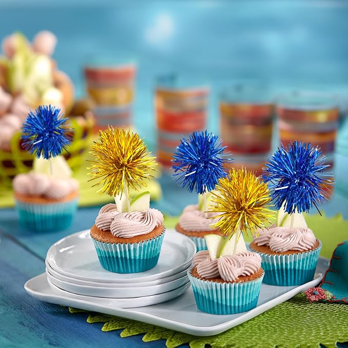 Gyufise 30Pcs Foil Firework Cupcake Toppers Sparkle Tinsel Cake Toppers Tinsel - Image 5