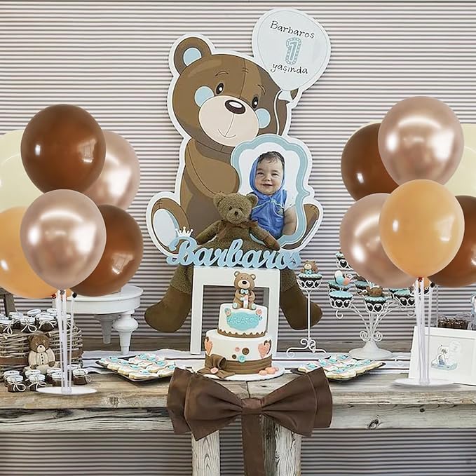 TONIFUL 4 Brown Champagne Gold Balloon Stand Balloon Centerpiece - Image 4